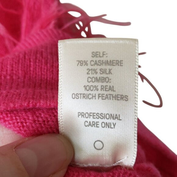 NEW Lapointe Cashmere Ostrich Feather Embroidered Crop Top Hot Pink Boho Chic - Picture 8 of 11